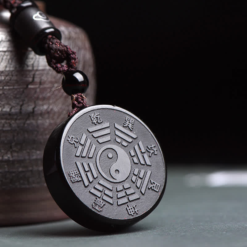 Buddha Stones黒曜石八卦陰陽力ネックレスペンダント - ブラックオブシディアン(浄化♥変容) - image 1