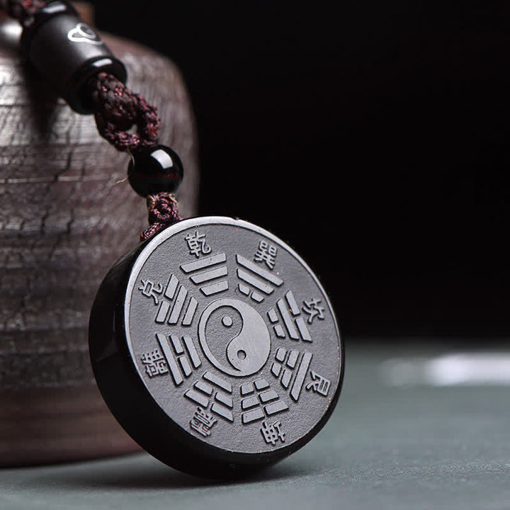Buddha Stones黒曜石八卦陰陽力ネックレスペンダント - ブラックオブシディアン(浄化♥変容) - image 1