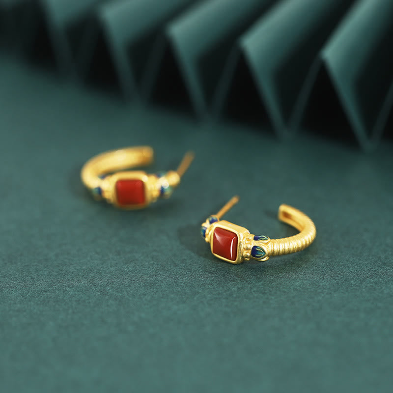 925スターリングシルバー レッドアゲート ロータス コンフィデンス カーム スタッドピアス