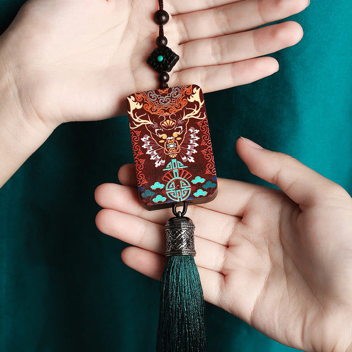 Buddha Stones手作り ヘラジカ 鹿 黒檀 木製 バランス タッセル 車 吊り下げ 装飾