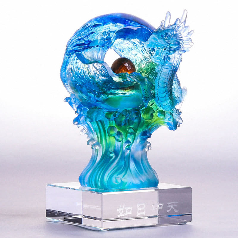 Buddha Stones手作り 青龍 琉璃 クリスタルアートピース 成功の守護 自宅 オフィス 装飾