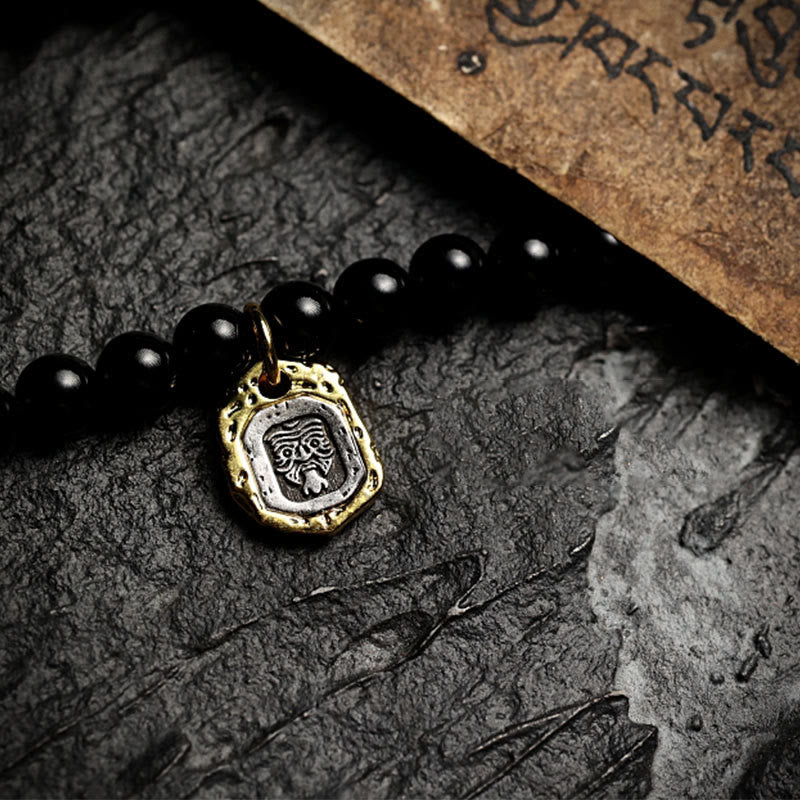 Buddha Stonesチベット 108 個Malaビーズ ブラックオニキス タイガーアイビーズ 九宮 八卦 守護ブレスレット