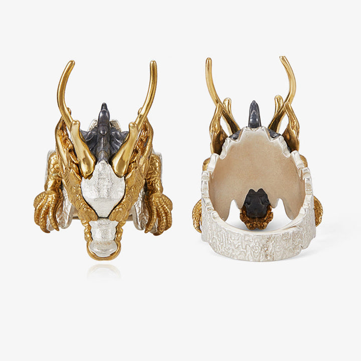 Buddha Stones925スターリングシルバー ドラゴン 幸運 成功 守護 調節可能 リング ペンダント