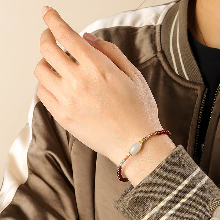 Buddha Stonesガーネット翡翠トルマリンビーズパッションブレスレット