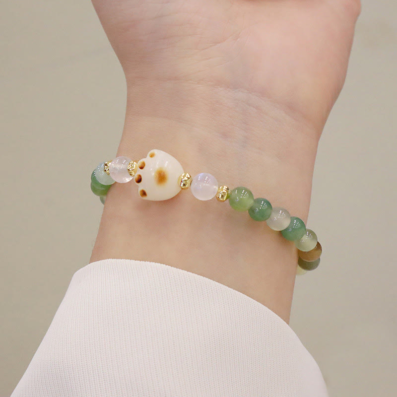 Buddha Stonesグリーンアゲート サンストーン キャッツアイ 菩提樹 猫の足サポートブレスレット - グリーンアゲート&キャッツアイ - image 1