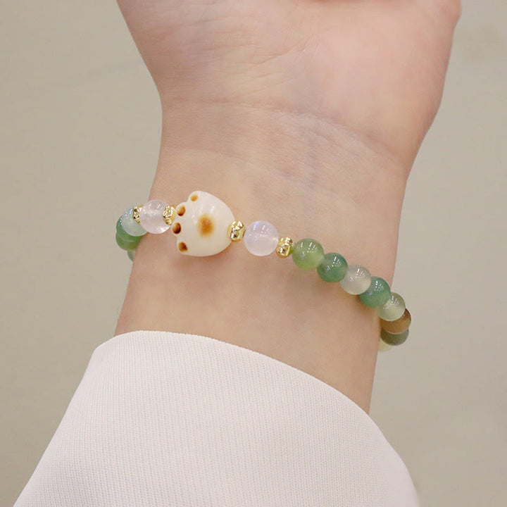 Buddha Stonesグリーンアゲート サンストーン キャッツアイ 菩提樹 猫の足サポートブレスレット - グリーンアゲート&キャッツアイ - image 1