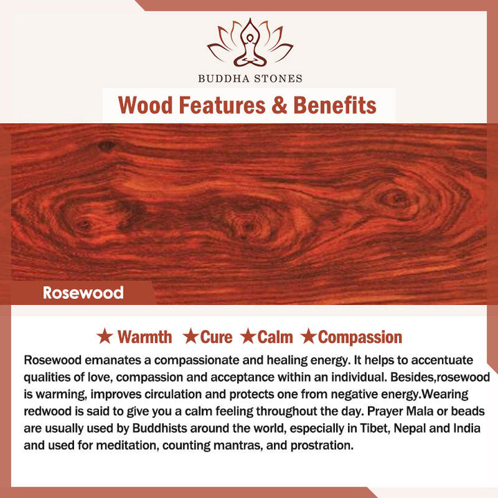 Buddha StonesチベットローズウッドMala保護穏やかなブレスレット