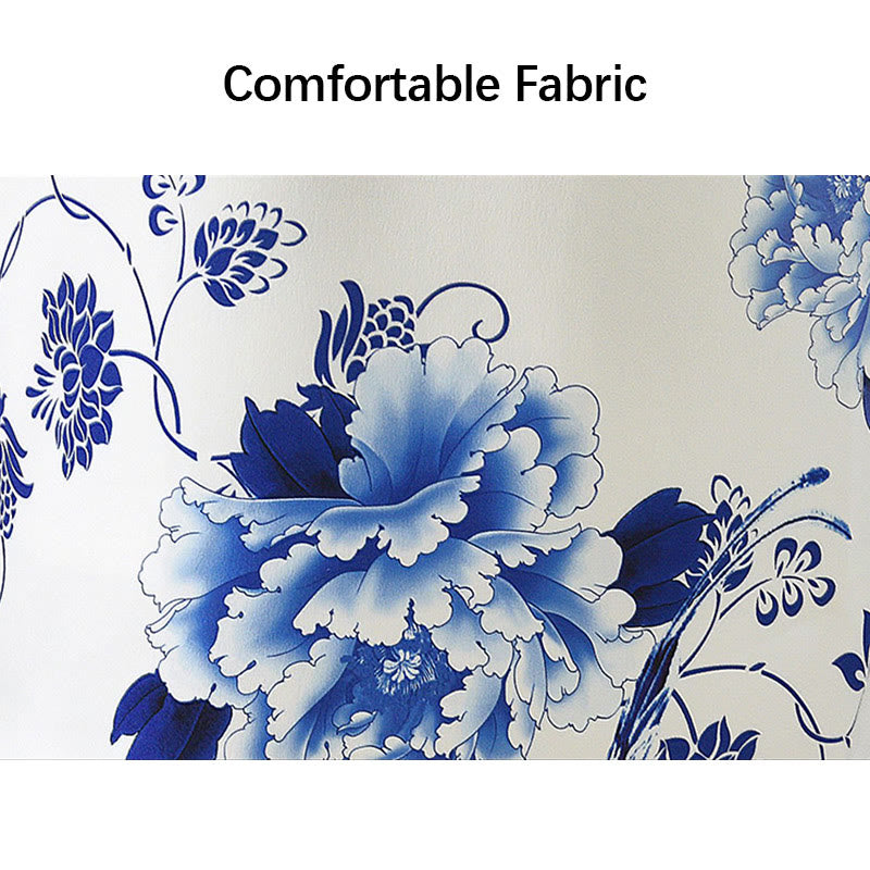 Buddha Stonesの青と白の磁器色の牡丹の花柄のチャイナドレスレディースチーパオドレス - image 8