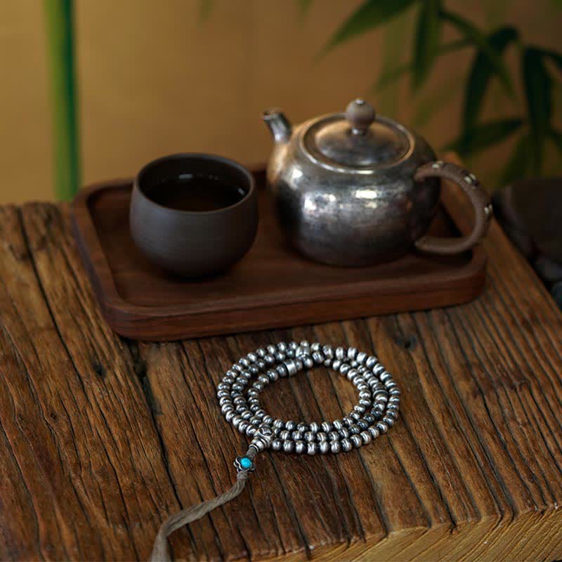 Buddha Stones 108Malaビーズ 925 スターリングシルバー レッドアゲート ターコイズ 自信のチャームブレスレット