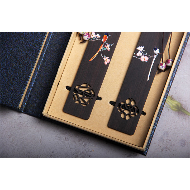 Buddha Stonesオリオール 鳥 花 黒檀 木製 ブックマーク ギフトボックス付き