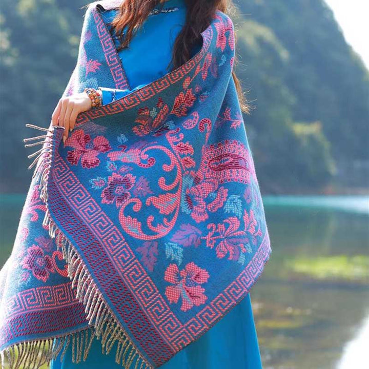 Buddha Stones、チベットの花、葉の模様デザインショール、心地よい旅行用スカーフラップ - image 13