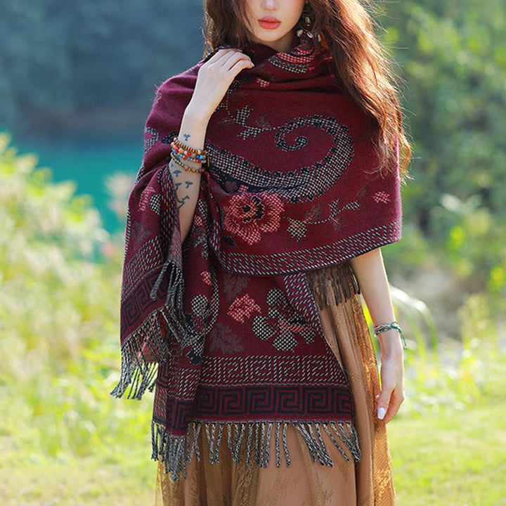 Buddha Stones、チベットの花、葉の模様デザインショール、心地よい旅行用スカーフラップ - image 20