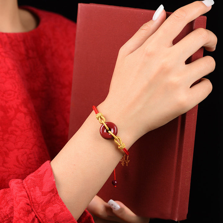 Buddha Stonesの手作り辰砂ピースバックルパターン集中編みブレスレット