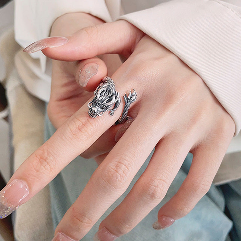 Buddha Stonesヴィンテージ 925 スターリングシルバー 龍年デザイン 幸運のメタルリング - image 6