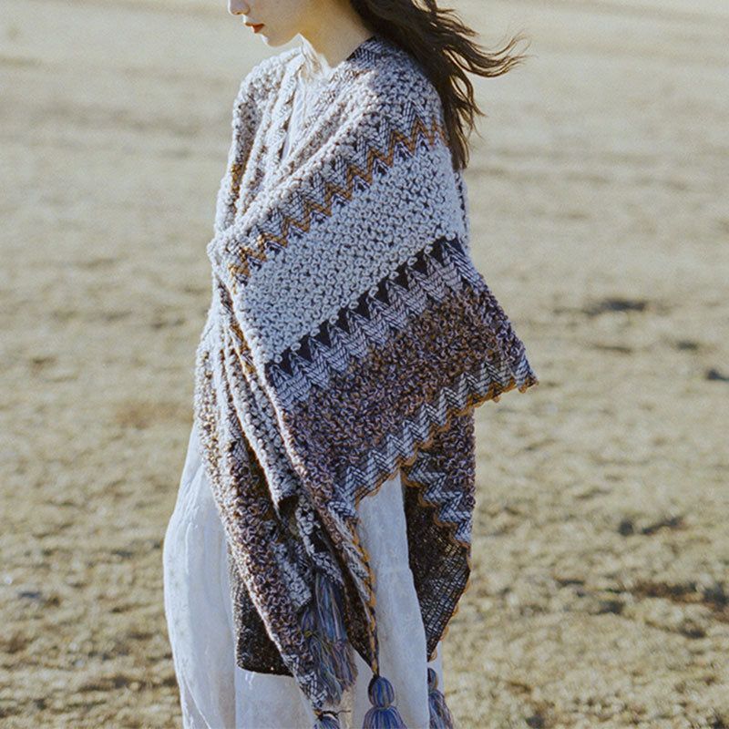 Buddha Stonesチベットショール グレーブラウンストライプ ニットタッセル 冬用 心地よい旅行用スカーフ ラップ