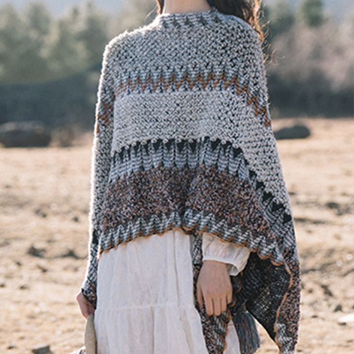 Buddha Stonesチベットショール グレーブラウンストライプ ニットタッセル 冬用 心地よい旅行用スカーフ ラップ