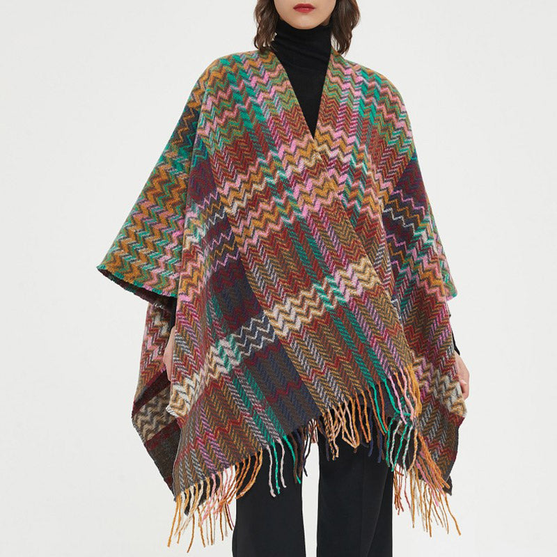 Buddha Stonesチベットショール カラフルな波線タッセル 冬用 心地よい旅行用スカーフ ラップ