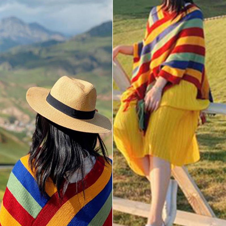 Buddha Stonesチベット カラフル ストライプ デザイン ショール タッセル プルオーバー 冬 快適 旅行用 スカーフ ラップ