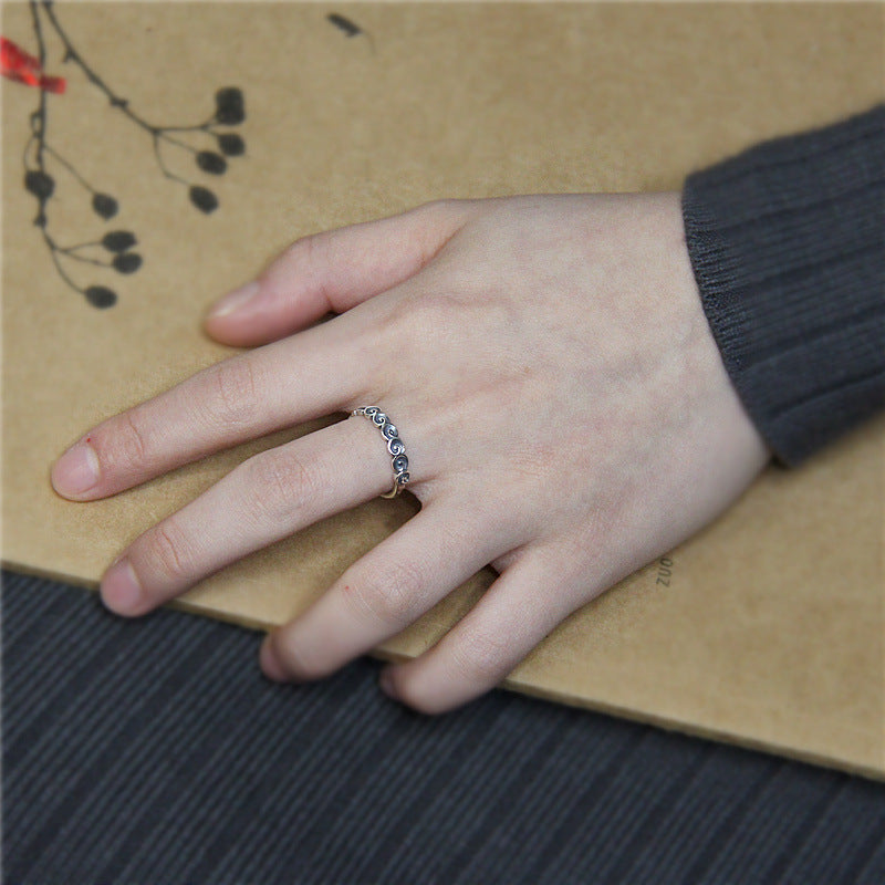 Buddha Stones925 スターリングシルバー 縁起の良い雲の彫刻リング