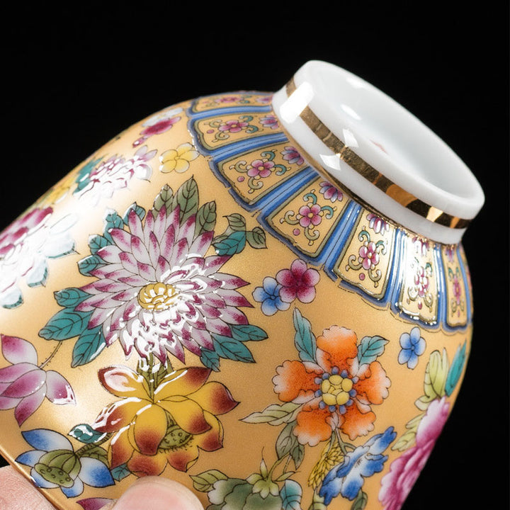 Buddha Stones牡丹の花の陶器蓋碗三彩ティーカップカンフーティーカップとソーサー蓋付き