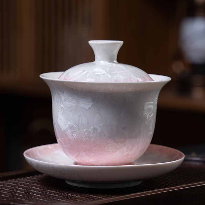 Buddha Stones伝統釉陶器蓋碗三彩ティーカップ カンフーティーカップ&ソーサー 蓋付き 180ml