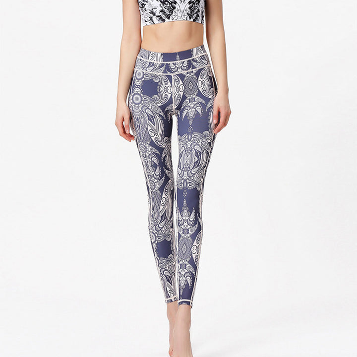 Buddha Stonesの花と葉のプリントパンツ スポーツフィットネス ヨガレギンス レディース ヨガパンツ - image 3