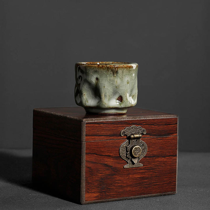 Buddha Stones手作りのシンプルなひび割れた氷の質感の中国Jianzhanセラミックティーカップカンフーティーカップ