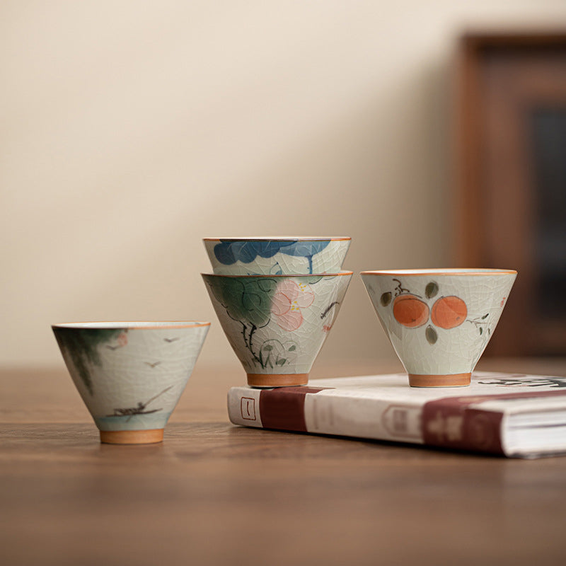 Buddha Stones柿舟 鯉 蓮 陶器 ティーカップ カンフーティーカップ 50ml