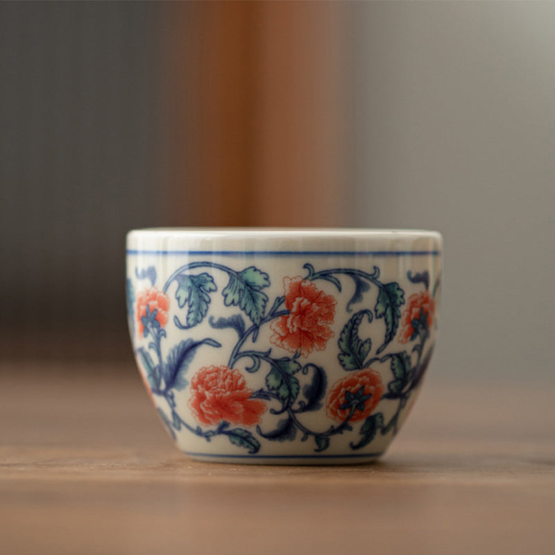 Buddha Stonesアロワナ牡丹ひまわり陶器ティーカップカンフーティーカップ60ml