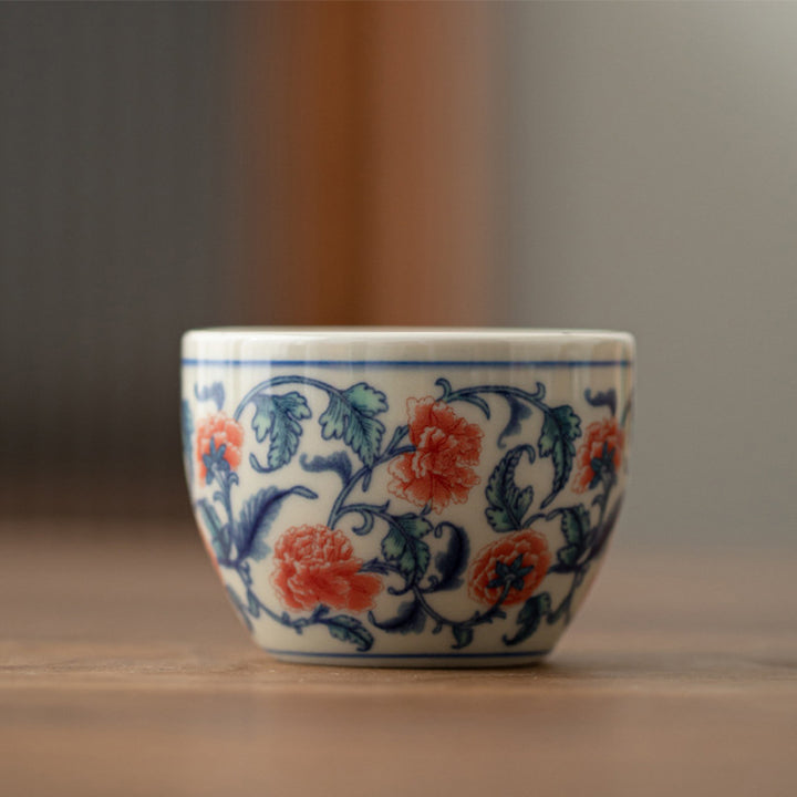 Buddha Stonesアロワナ牡丹ひまわり陶器ティーカップカンフーティーカップ60ml