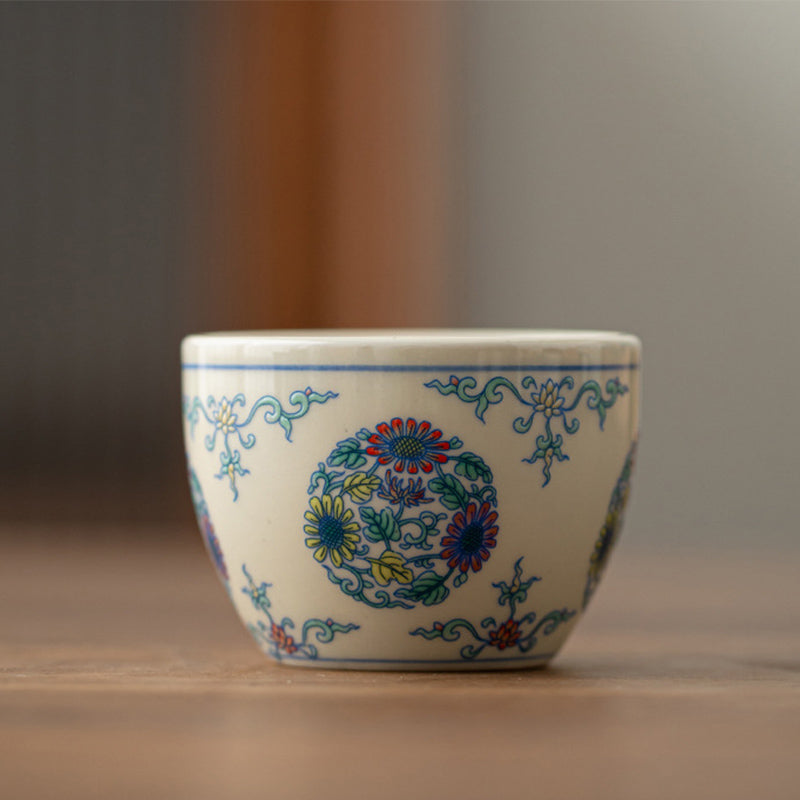 Buddha Stonesアロワナ牡丹ひまわり陶器ティーカップカンフーティーカップ60ml