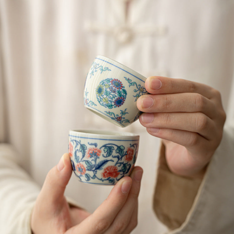 Buddha Stonesアロワナ牡丹ひまわり陶器ティーカップカンフーティーカップ60ml