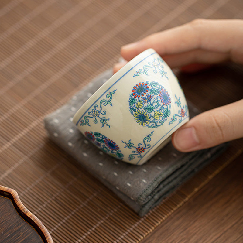 Buddha Stonesアロワナ牡丹ひまわり陶器ティーカップカンフーティーカップ60ml