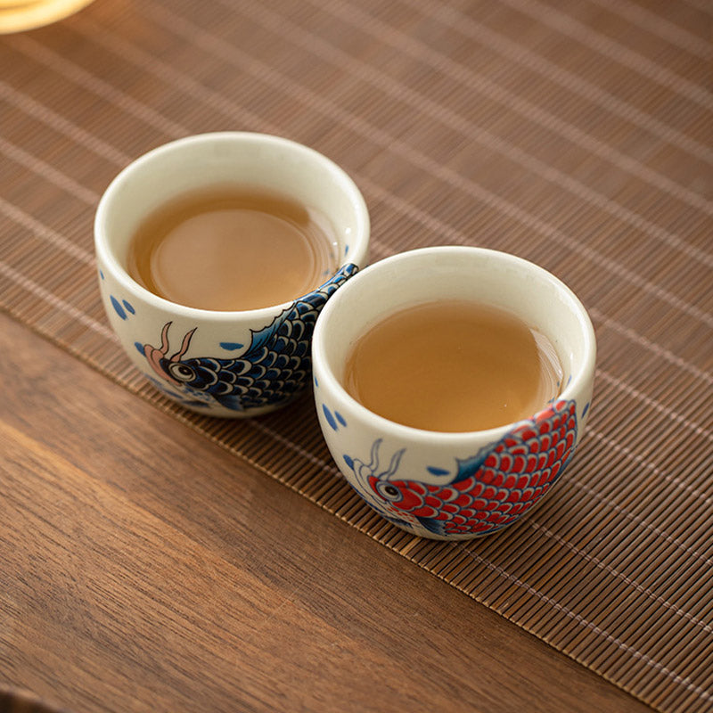 Buddha Stonesアロワナ牡丹ひまわり陶器ティーカップカンフーティーカップ60ml