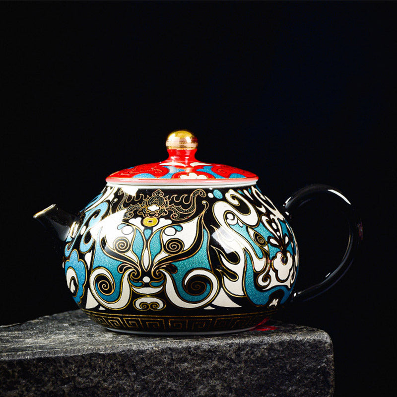 Buddha Stones京劇マスク柄 陶器 蓋碗三彩 ティーカップ カンフーティーカップ&ソーサー 蓋付き ティーポット
