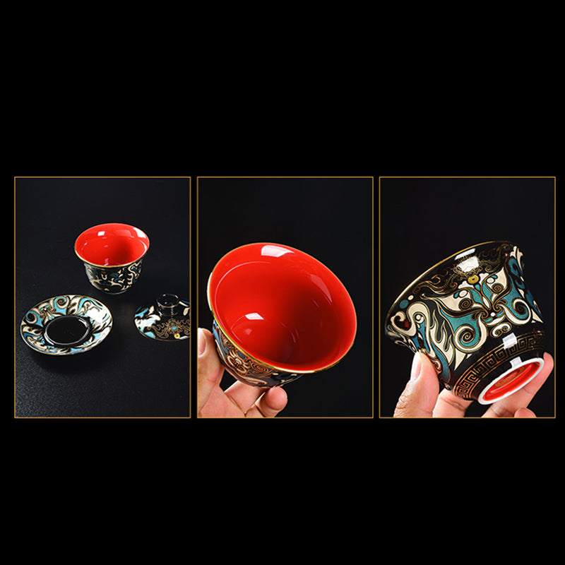 Buddha Stones京劇マスク柄 陶器 蓋碗三彩 ティーカップ カンフーティーカップ&ソーサー 蓋付き ティーポット
