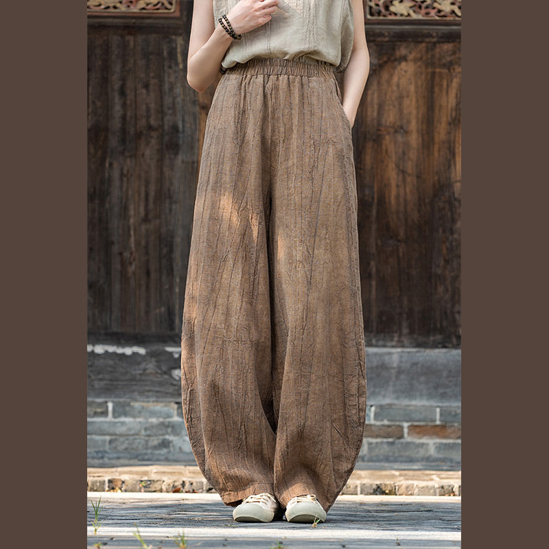 Buddha Stonesラミーコットンリネンパンツ タイダイデザイン ゆったり 禅ヨガ レディースパンツ ポケット付き - image 1