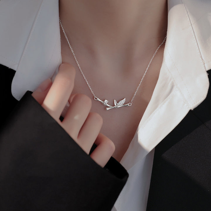 Buddha Stones竹の葉デザイン 銅ジルコン 富のネックレスペンダント