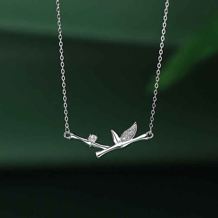 Buddha Stones竹の葉デザイン 銅ジルコン 富のネックレスペンダント