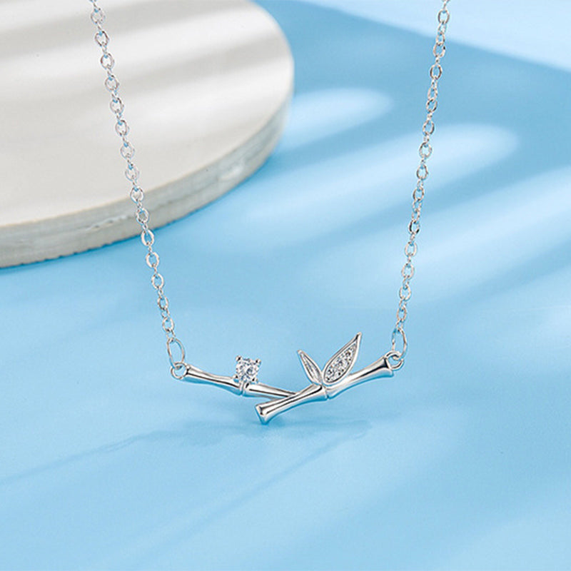 Buddha Stones竹の葉デザイン 銅ジルコン 富のネックレスペンダント