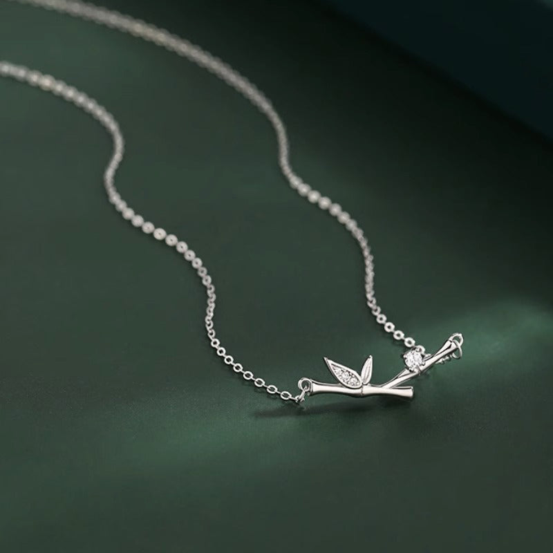 Buddha Stones竹の葉デザイン 銅ジルコン 富のネックレスペンダント