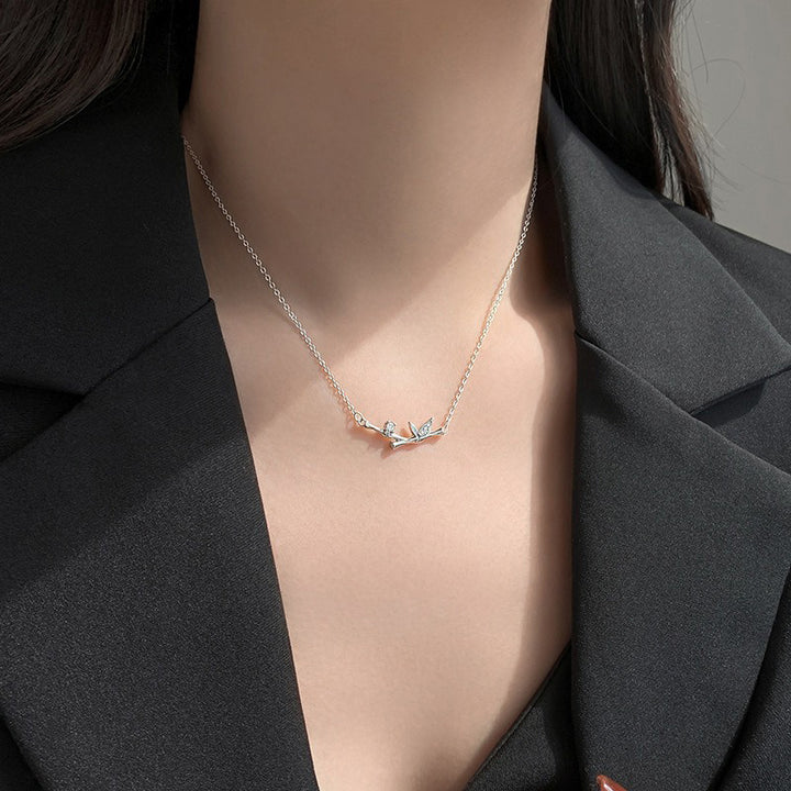 Buddha Stones竹の葉デザイン 銅ジルコン 富のネックレスペンダント