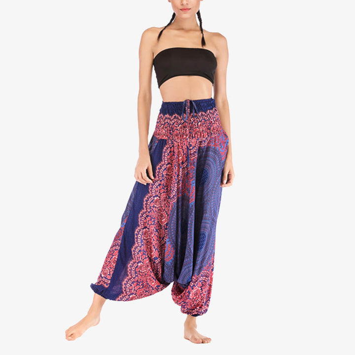 Buddha Stones2スタイル着用ラウンド幾何学模様ルーズスモックハーレムパンツジャンプスーツハイウエストレディースヨガパンツ - image 14