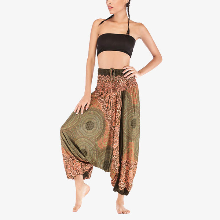 Buddha Stones2スタイル着用ラウンド幾何学模様ルーズスモックハーレムパンツジャンプスーツハイウエストレディースヨガパンツ - image 40