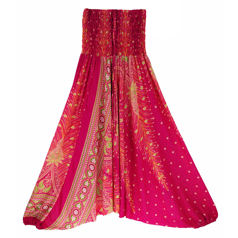 Buddha Stones2スタイル羽根飾り幾何学模様ゆったりスモックパンツジャンプスーツレディースヨガパンツ - ローズレッドピーコック - US2-12、 UK/AU6-16、 EU34-44 (F) - image 10