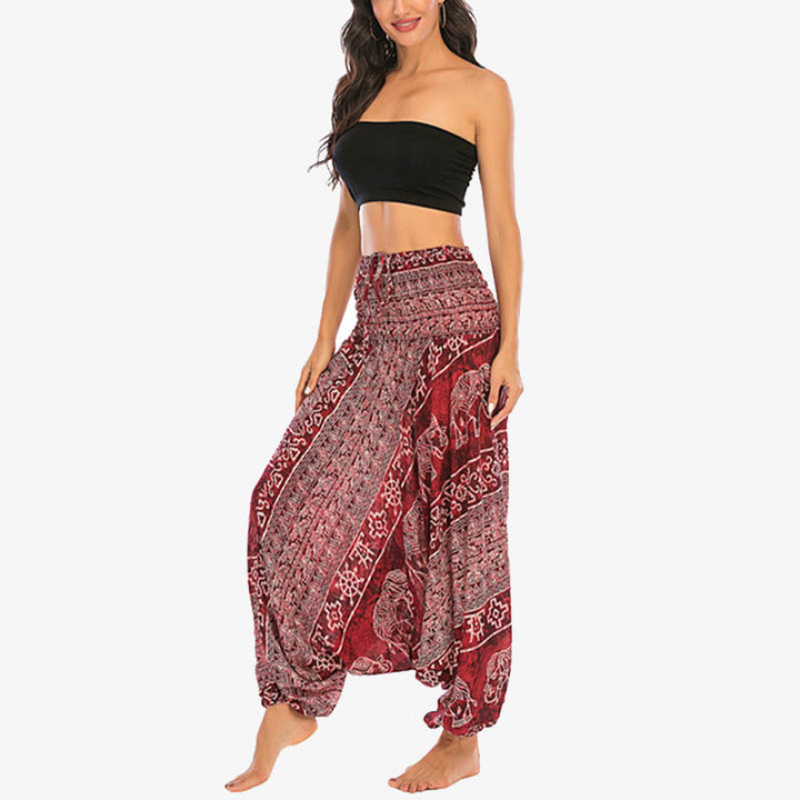 Buddha Stones2スタイルウェア エレファント柄 ゆったりスモック ハーレムパンツ ジャンプスーツ レディース ヨガパンツ - image 3