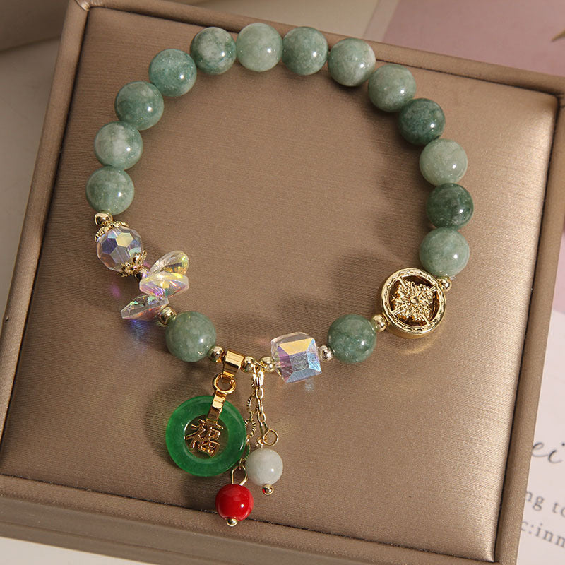 Buddha Stones ストロベリークォーツ&翡翠 福チャーム付き ヒーリングブレスレット