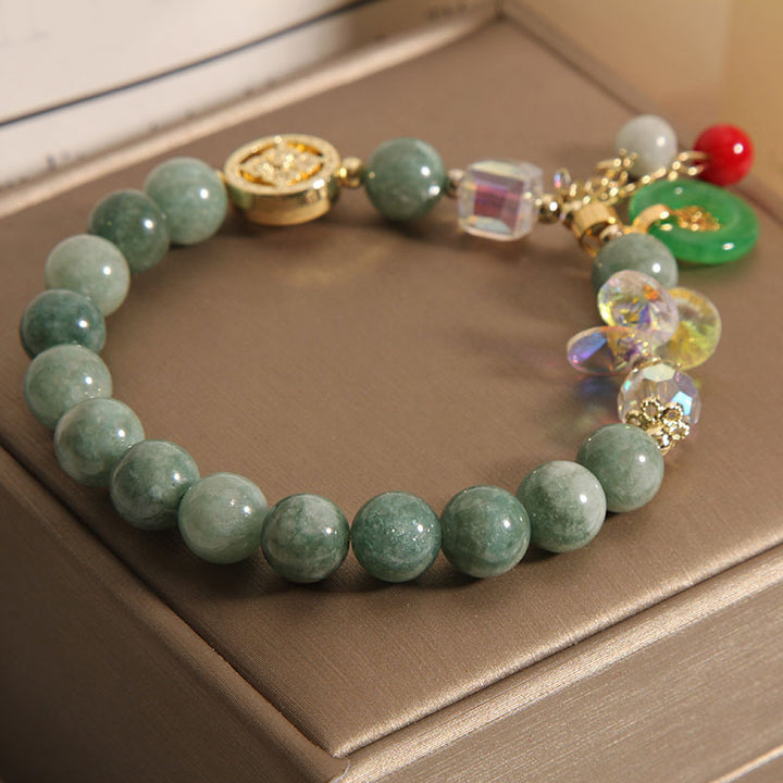 Buddha Stones ストロベリークォーツ&翡翠 福チャーム付き ヒーリングブレスレット