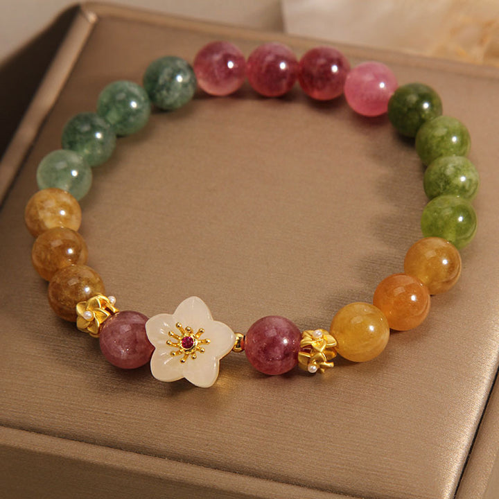 Buddha Stonesカラフルトルマリン 翡翠 花 ラブブレスレット