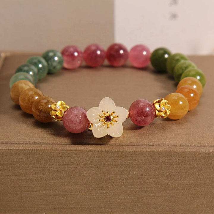 Buddha Stonesカラフルトルマリン 翡翠 花 ラブブレスレット